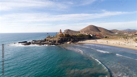 Aerial views of Cerritos beach in Todos Santos, Mexico, Baja California ...