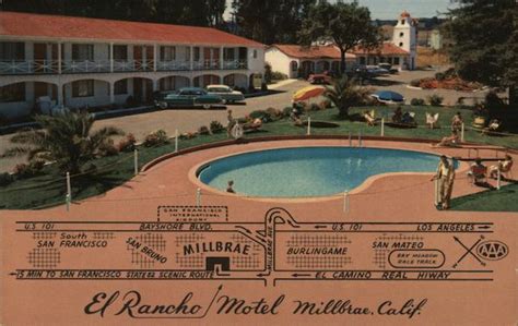 El Rancho Motel Millbrae, CA Postcard