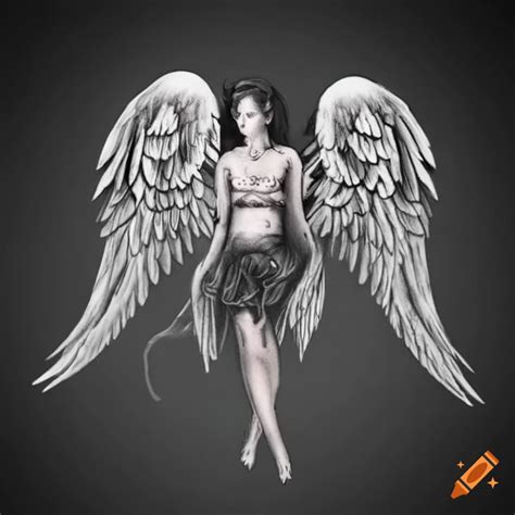 Black and white angel wing tattoo design