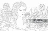 Pretty Girl Standing And Looking Away Against Cute Cityscape For Your  sketch template