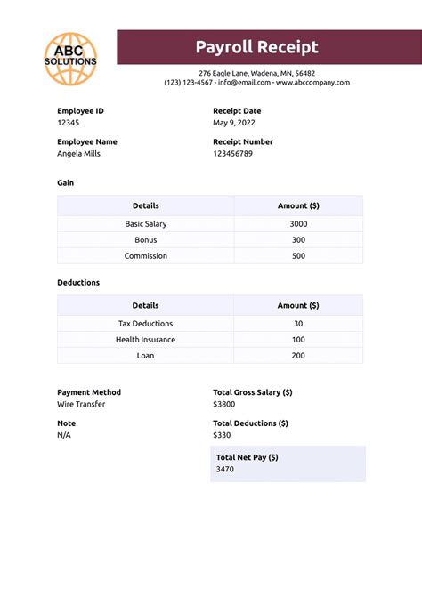 Payroll Receipt - PDF Templates | Jotform