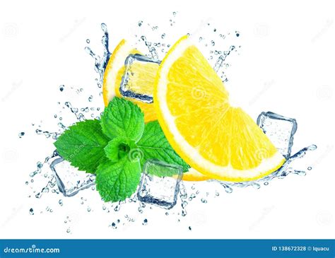 Lemon water splash stock photo. Image of mint, citrus - 138672328