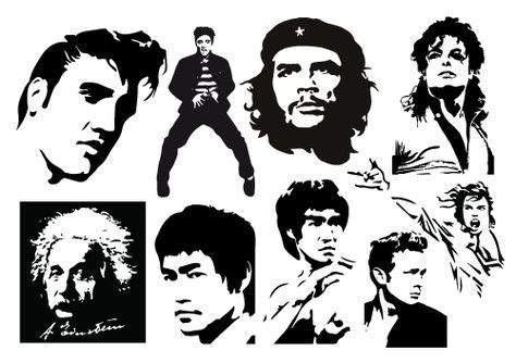 Free Vector Stylized Stencil Cutout Portraits of Famous People | Silhouette stencil, Stencils ...