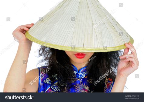 Mysterious Beautiful Asian Woman Wearing A Traditional Asian Conical ...