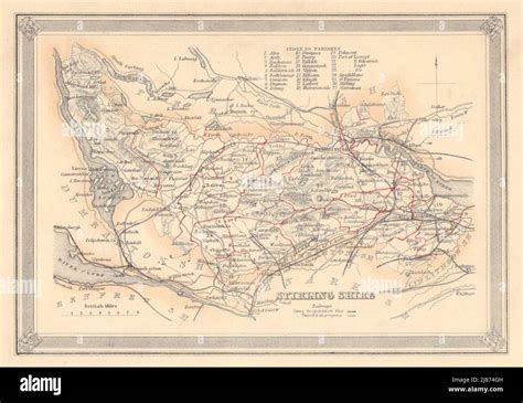 Decorative antique county map of Stirlingshire, Scotland. FULLARTON 1866 Stock Photo - Alamy