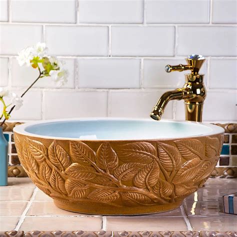 Western antique style ceramic colored bathroom luxury basin wash bowl sink vintage wash basin ...