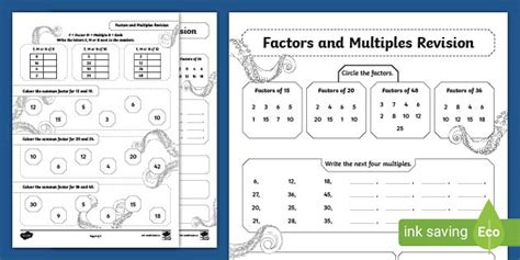 Factors and Multiples Revision Worksheet (teacher made)