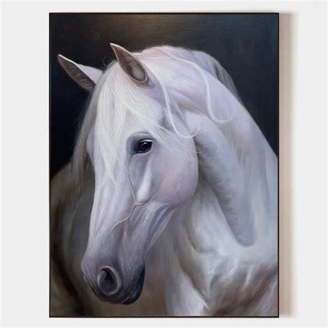 Modern White Horse Oil Painting Wild Horse Wall Art Black And White ...