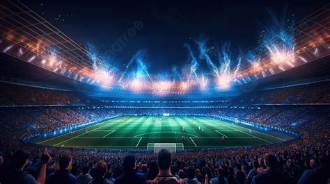 3d Render Of A Soccer Stadium With Fans Under The Night Sky Background ...