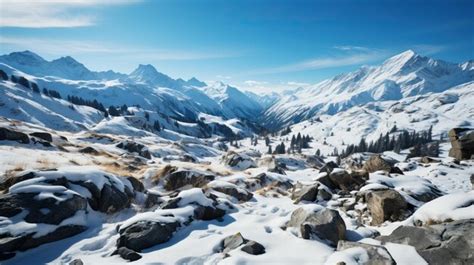 Premium AI Image | Panoramic view of the snowy mountains