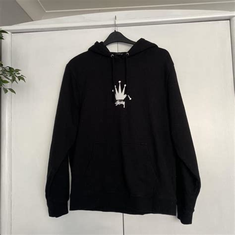 Stussy hoodie. Old Crown Logo Black Hoodie size... - Depop