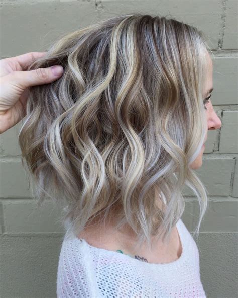 Wavy Brown Blonde Lob With White Highlights | White highlights, Grey highlights, Ash blonde ...