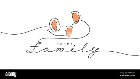 Continuous one single line of mother, father and son with happy family word isolated on white ...