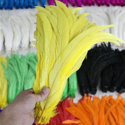 chicken feather 10pieces/lot nature rooster feathers yellow dyed plumage feathers mixed color ...