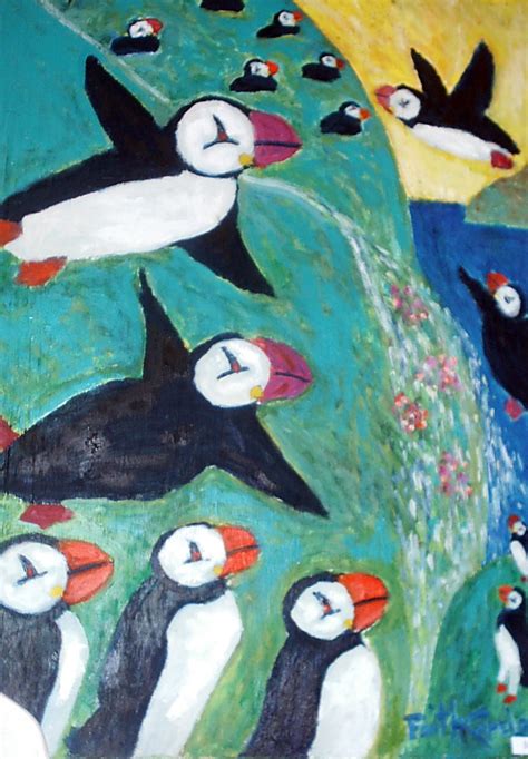 Flying Puffins Acrylic Painting By Faith Copeland | absolutearts.com