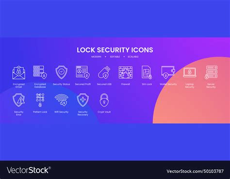 Lock security icon collection with black outline Vector Image