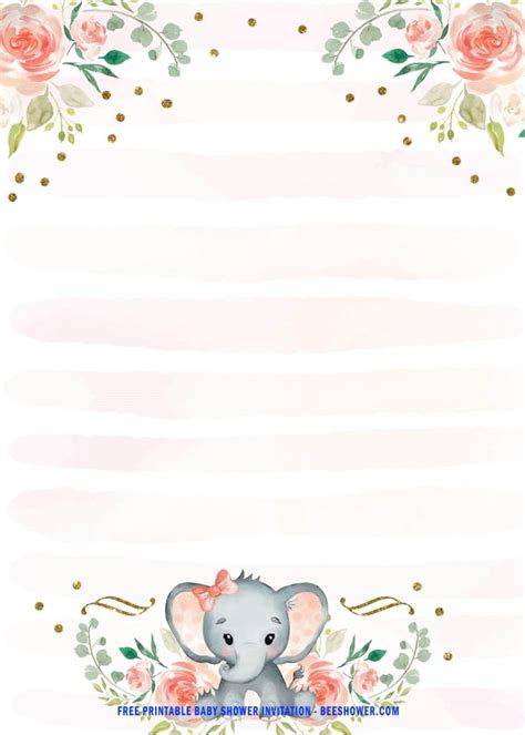 FREE Printable Pink Baby Elephant Baby Shower Invitation Templates