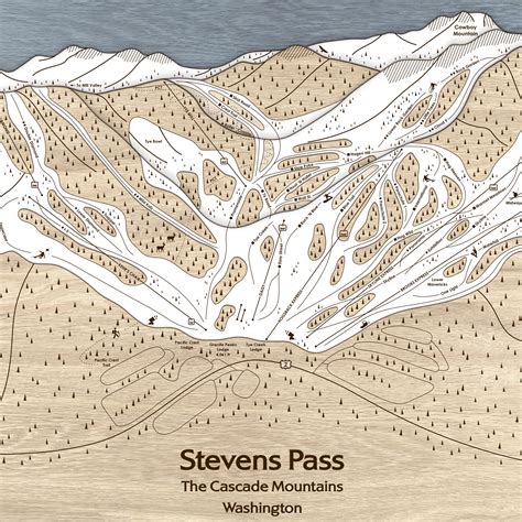 Stevens Pass, WA Ski Trail Map Art | 3D Wood Mountain Art