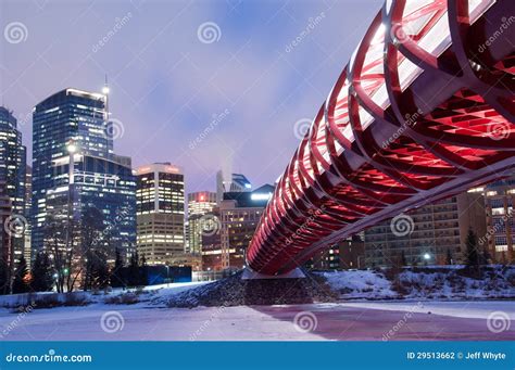 Calgary S Peace Bridge and Skyline at Night Editorial Photography - Image of controversial, span ...