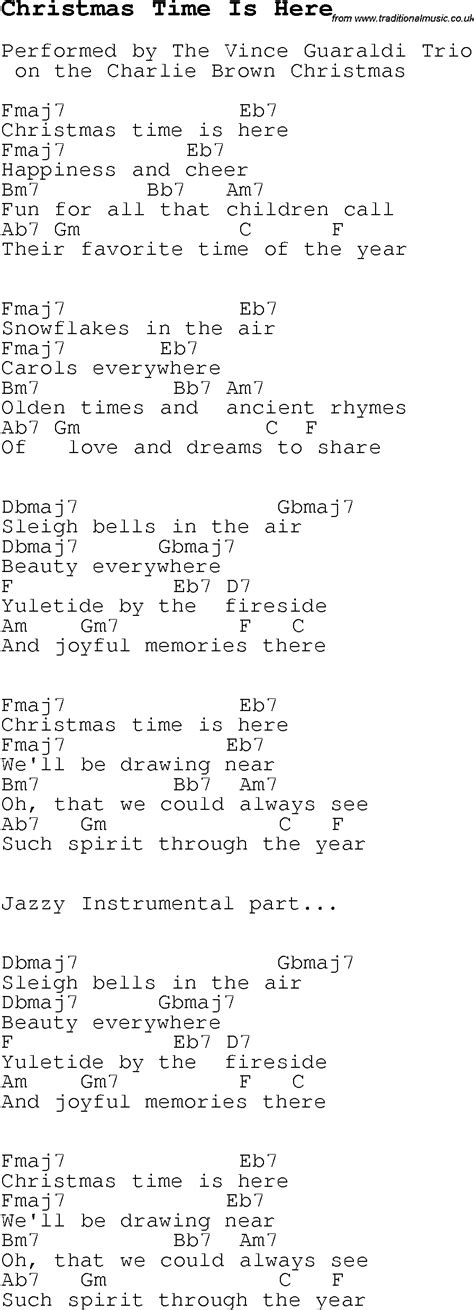 Christmas Carol/Song lyrics with chords for Christmas Time Is Here