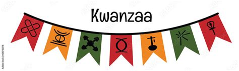 Kwanzaa festival celebration. Festive bunting flags with seven ...