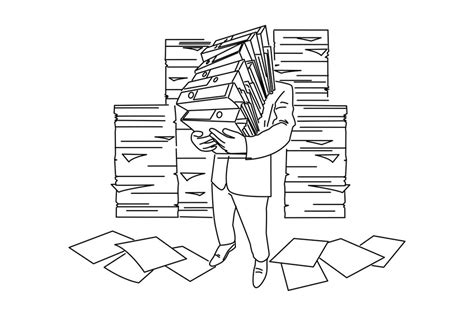 Premium Vector | Illustration of Stressed man hold lots of paper and folder Outline drawing ...