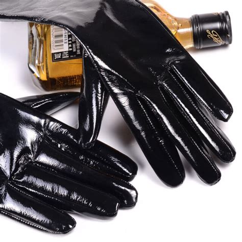 30cm Men's Real Leather Patent leather Shiny Black Punk Gauntlet Mid-long gloves | eBay