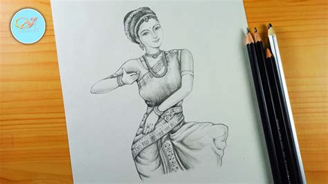 PENCIL SKETCH | DANCING GIRL | TRADITIONAL INDIAN GIRL SKETCH| BHARATNATYAM - YouTube