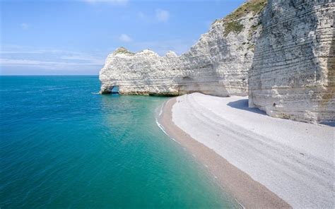 Download wallpapers Etretat, coast, ocean, Etretat cliffs, Normandy, rocks, France, Seine ...