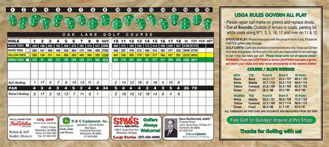 Scorecard - Oak Lane Golf Course