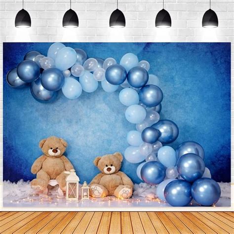 Blue Balloons Baby Bear Photography Background for Little Boy 1st Birthday Photo Shoot ...