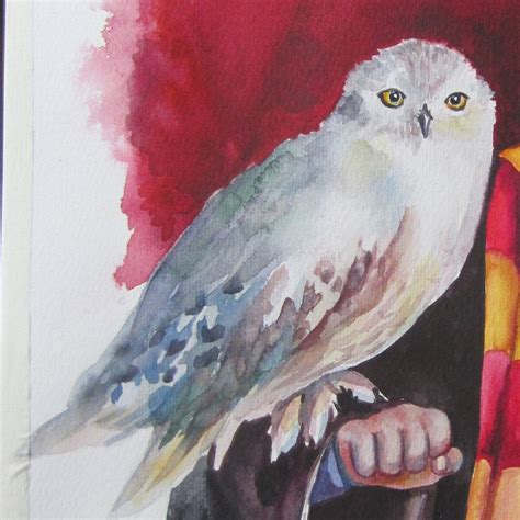 Original watercolor painting Hedwig Harry Potter | Etsy