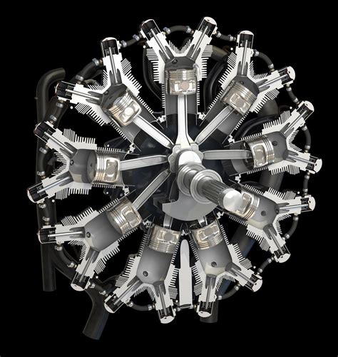 Cross section of a radial engine, used in aircraft. : interestingasfuck