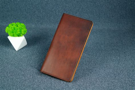 Slim leather wallet Bifold wallet Leather long wallet for | Etsy