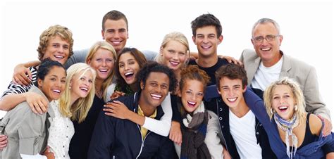 Group of smiling friends against white background - Faith Church