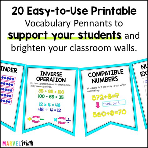 4th Grade Multiplication & Division Word Wall Vocabulary Bunting - Marvel Math