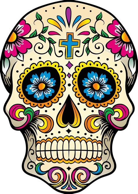 Mexican Sugar Skull Self Adhesive Vinyl Sticker | eBay | Sugar skull drawing, Sugar skull art ...