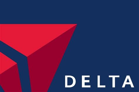 the delta logo on a blue background with red and white letters that ...