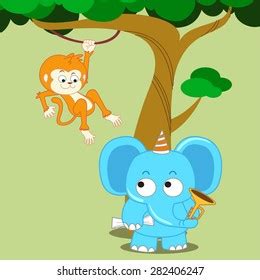 Elephant Monkey Cartoon Stock Vector (Royalty Free) 282406247 | Shutterstock