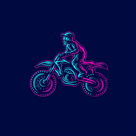 Motocross bike rider Line. Pop Art logo. Colorful design with dark background. Abstract vector ...