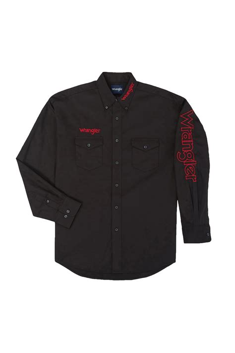 Stylish Wrangler Men's Western Logo Shirt - Long Sleeve, Button-down Collar, Western Pockets