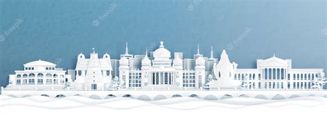 Premium Vector | Panorama view of bengaluru skyline with india famous landmarks in paper cut style