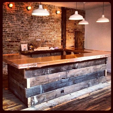 Rustic Bar built using 100+ yr old floor joists. Plywood bar top wrapped in copper. http://media ...