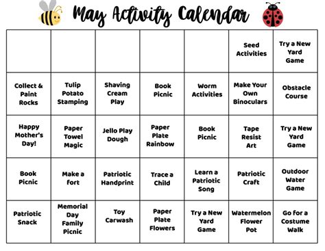 May Activity Calendar for Kids - The Chirping Moms