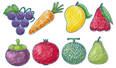 Frutas em lápis color sketch estilo simples | Vetor Premium