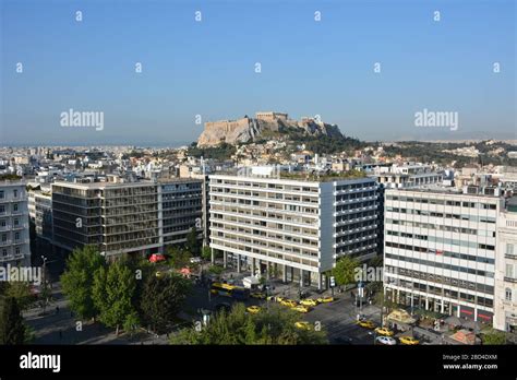 View across Athens to the Acropolis from the rooftop of the Hotel ...