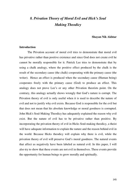 (PDF) Privation Theory of Moral Evil and Hick’s Soul Making Theodicy"