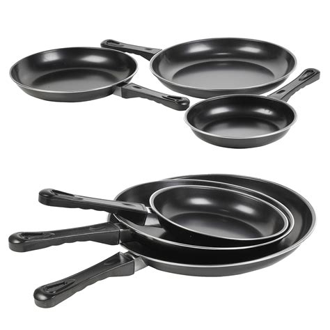 3pc Frying Pan Set Non Stick Coating Cookware Cooking Kitchen Black ...