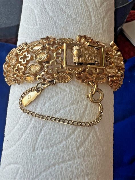 Vintage Stunning Monet Bracelet Filigree Gold Tone Si… - Gem