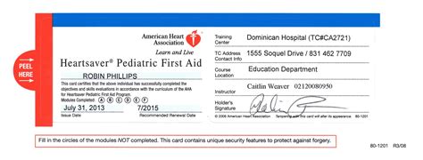 Printable Cpr First Aid Certification Card